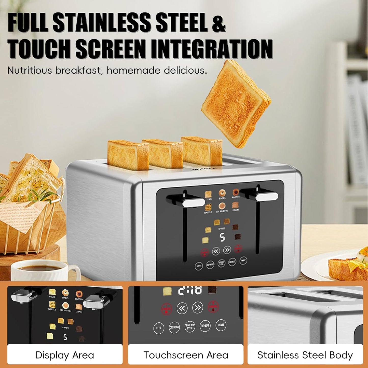 4-Slice Touchscreen Toaster in Stainless Steel